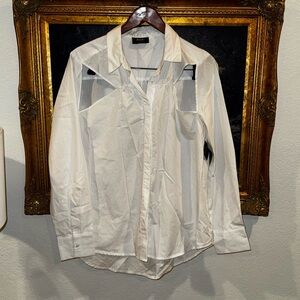 Nasty Gal NEW White Long Sleeve Button Down with Cut Outs Size Large